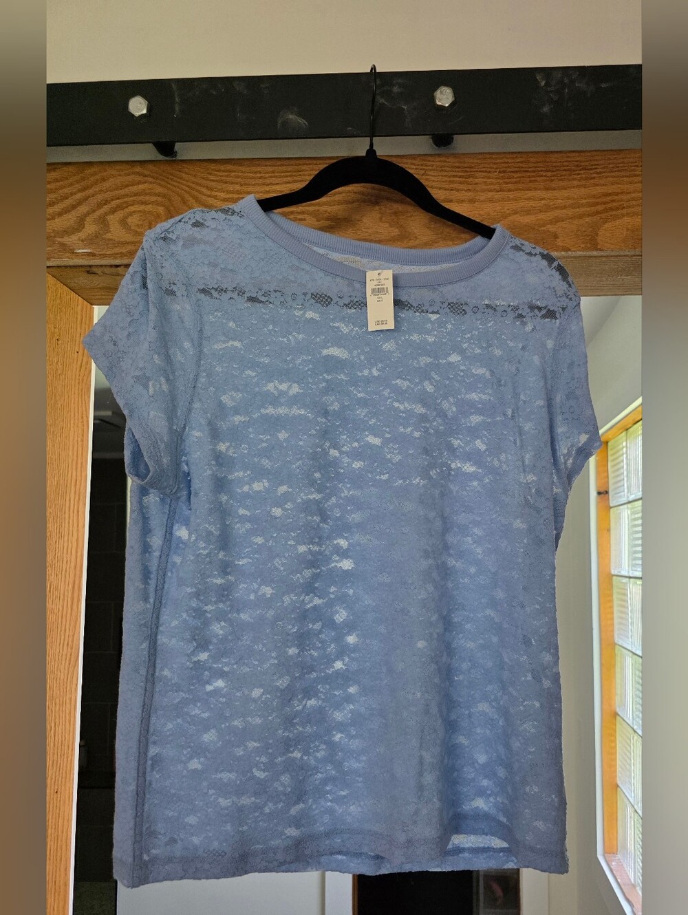 Aerie Light Blue Lace Short Sleeve Women's Top